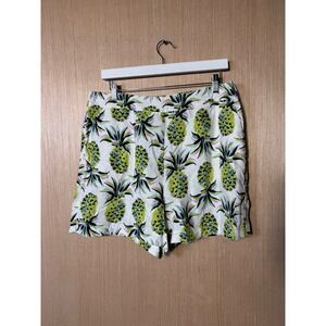 Boden Womens Linen Pineapple Print Shorts White Green US 12 UK 16 High Rise